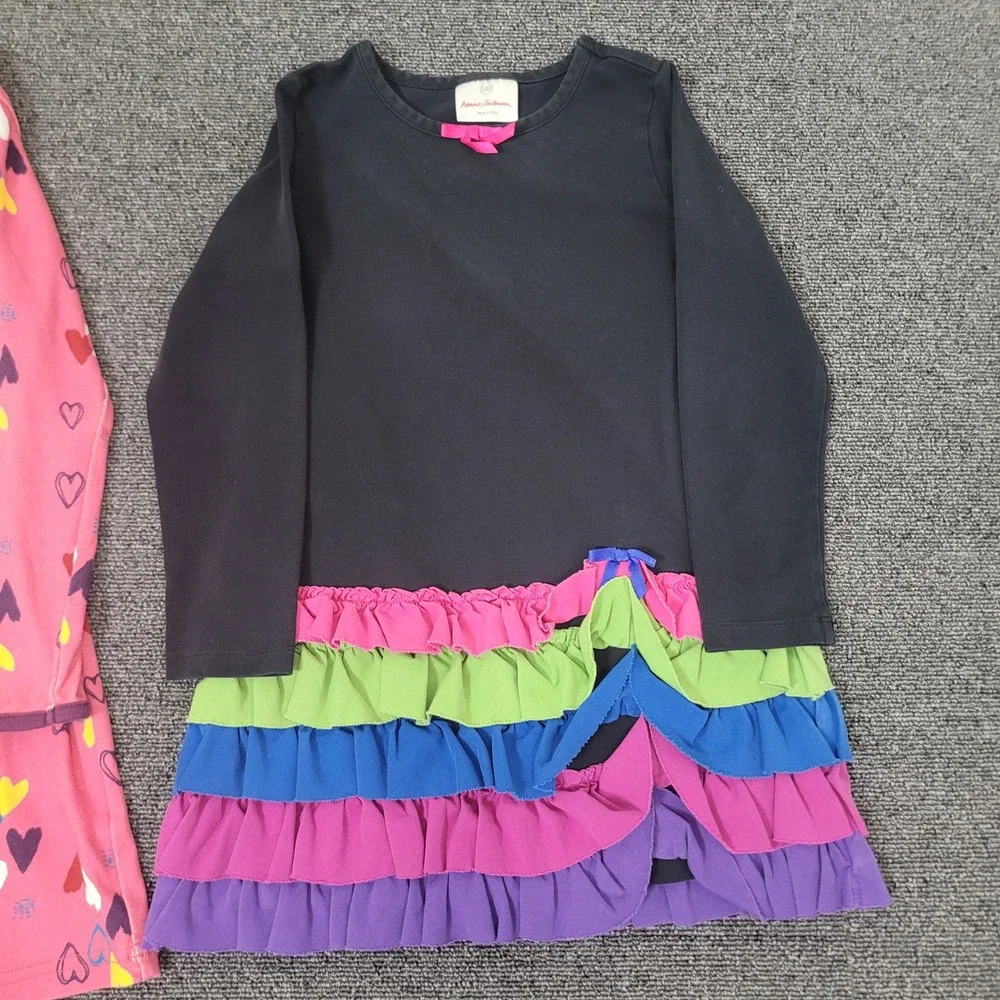 Hanna Andersson 110 5 Long Sleeve Dress‎ Lot Girls Heart Ruffle Navy Pink